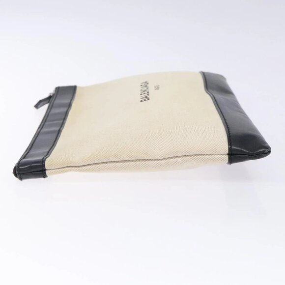 BALENCIAGA Clutch Bag Canvas Leather White black 373834 Auth gh296 - Picture 4 of 15